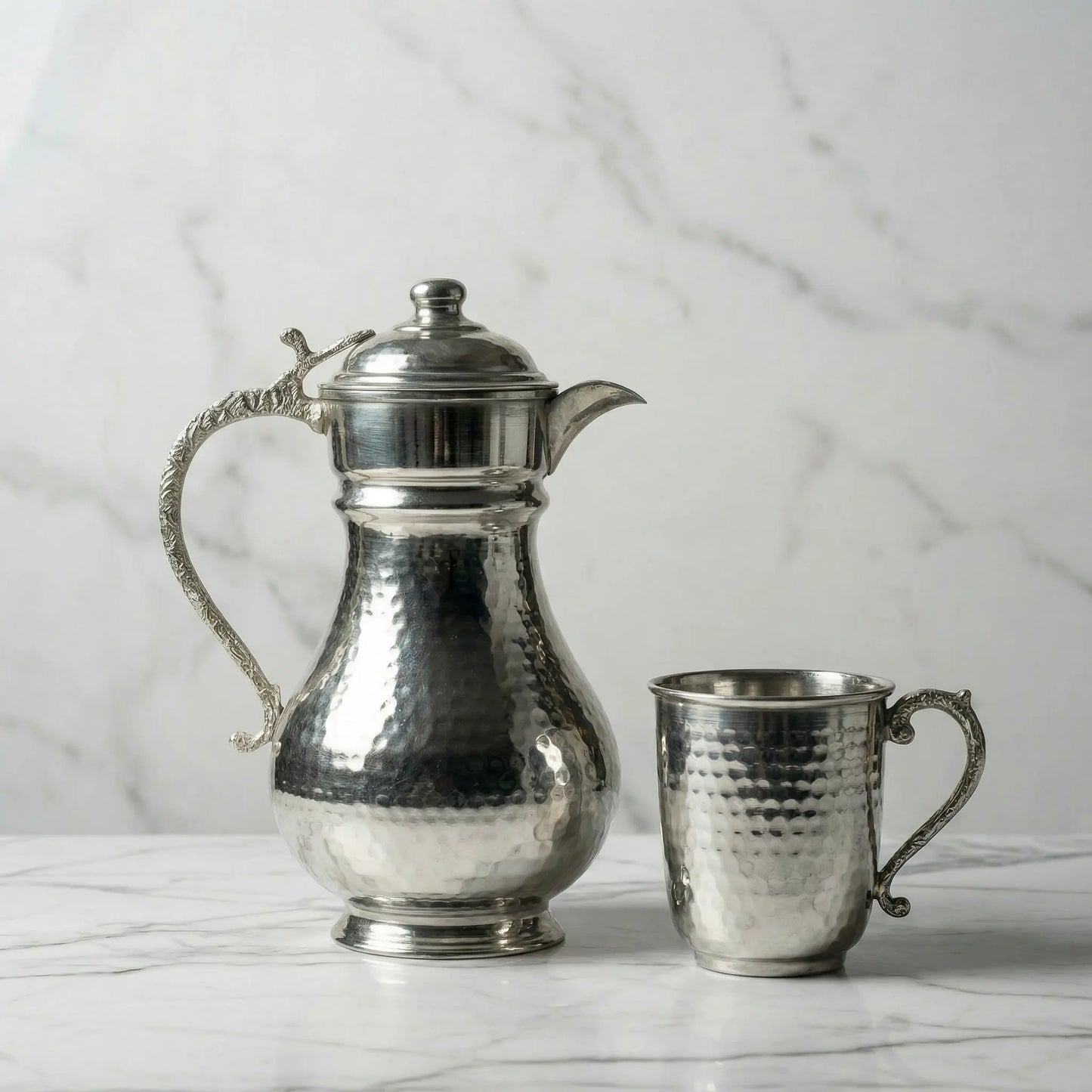 Kalaylı, Kapaklı Bakır Sürahi Gümüş Renk (2.5 Litre)