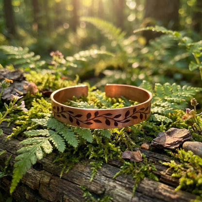 Yaprak Desenli Bakır Bileklik