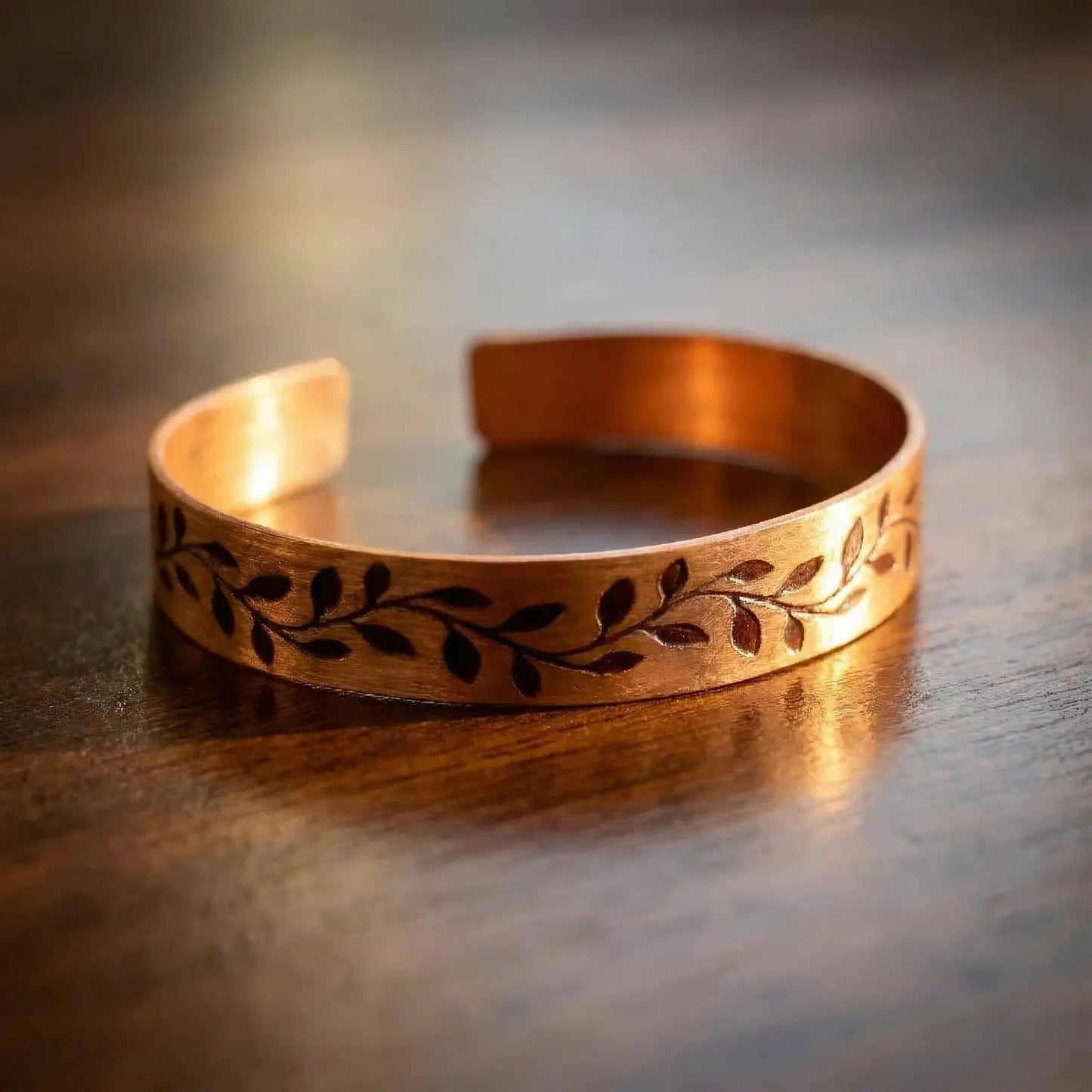 Yaprak Desenli Bakır Bileklik