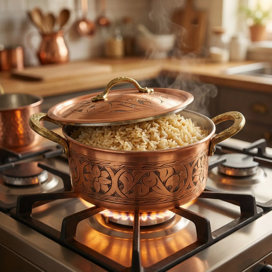 İşlemeli Bakır Pilav Tenceresi