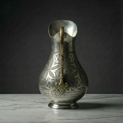 Ağır İşlemeli Bakır Sürahi Gümüş Renk (2 Litre)