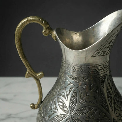 Ağır İşlemeli Bakır Sürahi Gümüş Renk (2 Litre)