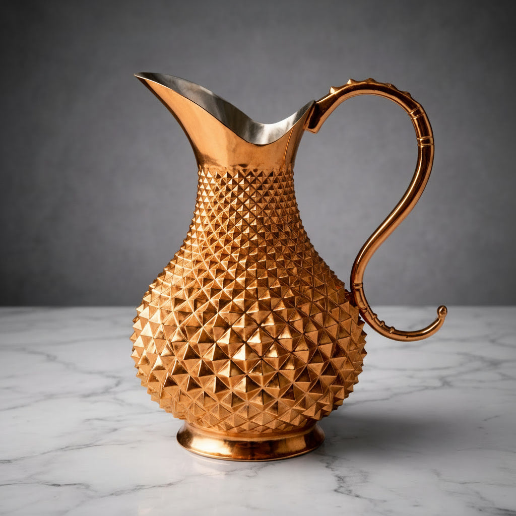 Özel Tasarım El İşçiliği Piramit Desen Bakır Sürahi (2 Litre)
