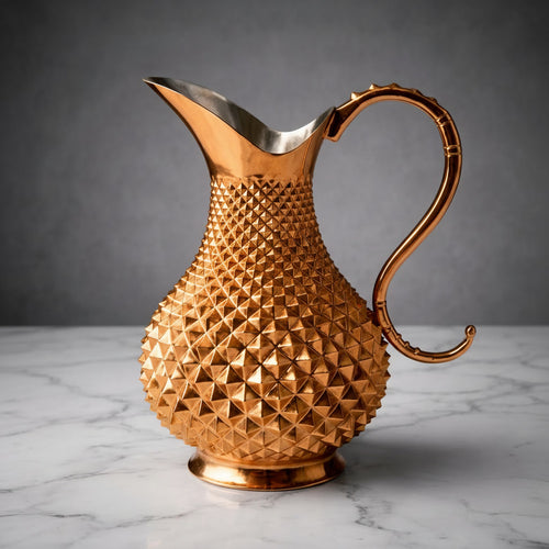 Özel Tasarım El İşçiliği Piramit Desen Bakır Sürahi (2 Litre)