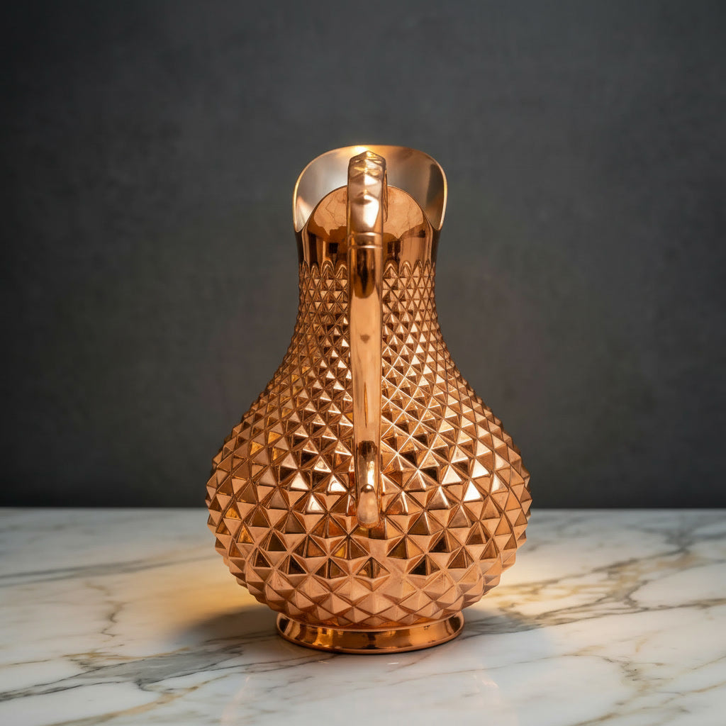 Özel Tasarım El İşçiliği Piramit Desen Bakır Sürahi (2 Litre)