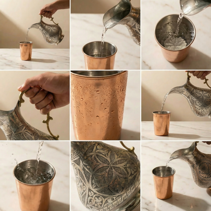 Ağır İşlemeli Bakır Sürahi Gümüş Renk (2 Litre)